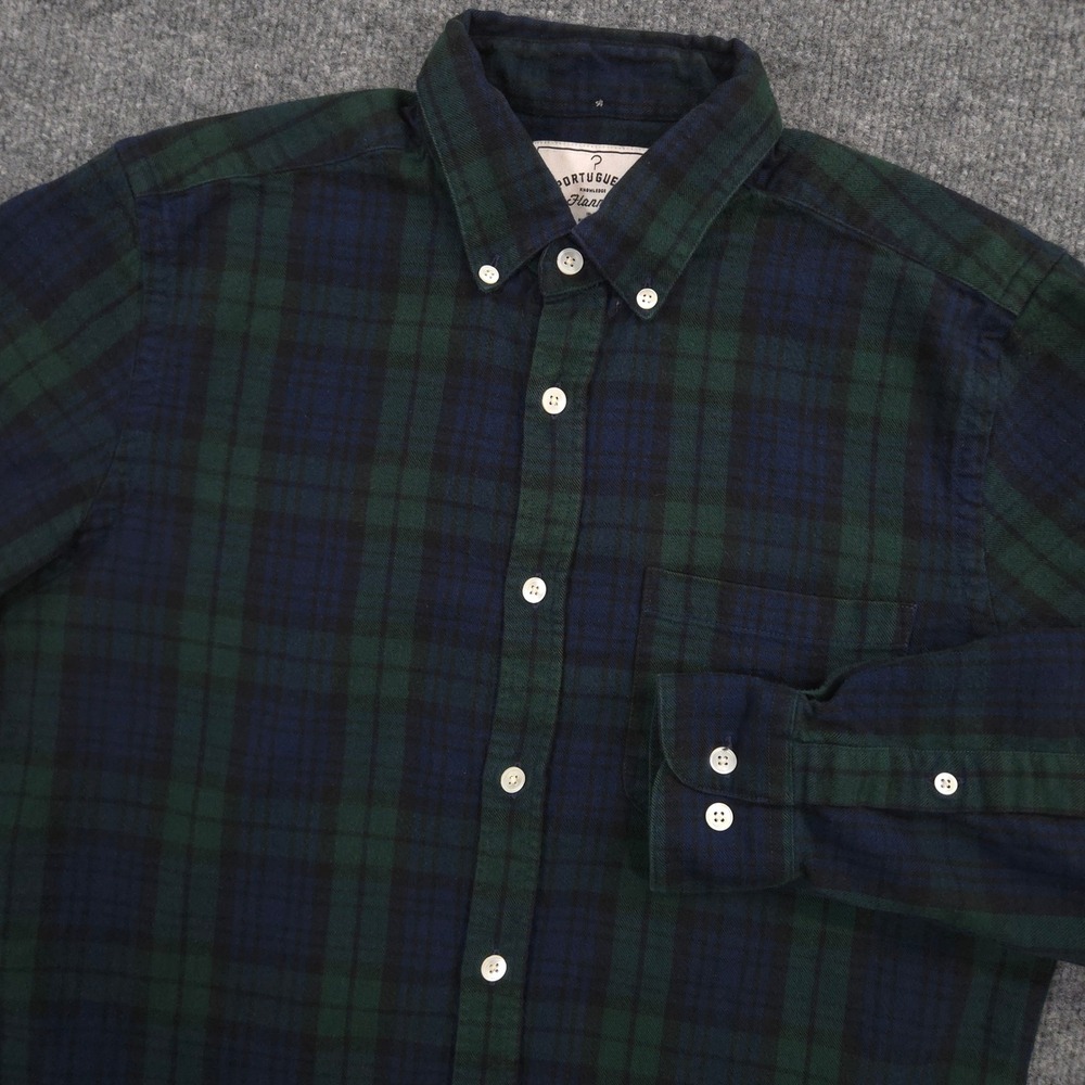 Portuguese Flannel Bonfim Shirt Mens S Blackwatch Tartan Plaid Brushed Cotton